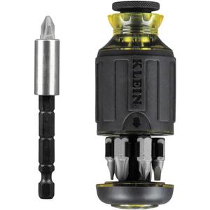 Klein Tools 32308 Multi-bit Stubby Screwdriver, Impact Rated 8-in-1 Adjustable Magnetic Tool with Phillips, Slotted, Square and Nut Driver