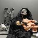 Haunted Hill Farm Soul Sucker Demon Reaper with Child by Tekky, Motion-Activated Talking Halloween Animatronic for Creepy Indoor or Covered Outdoor Halloween Decorations, Plug-in or Battery Operated