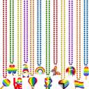 NOVWANG 24 Pcs Pride Beads Necklace 12 Styles Rainbow Beads Necklaces Multi Colors Necklaces for LGBT Parade Decorations Pride Party Favors