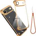 Phone Case, Compatible with iPhone Air, Transparent Electroplated Golden Phone Case, Frameless Design, with Camera Lens Protection.