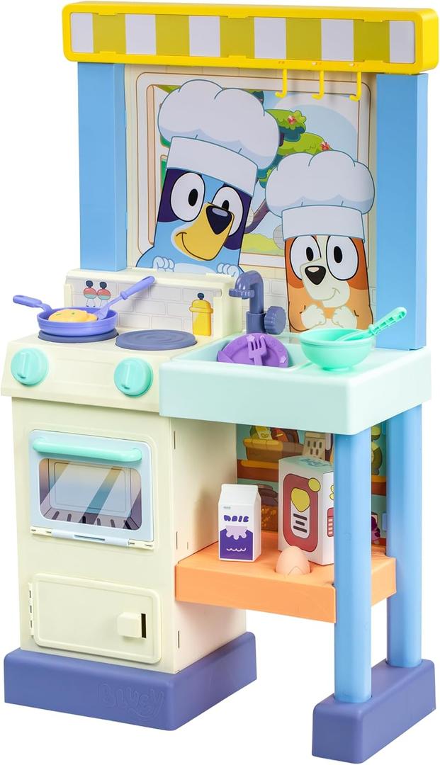 Bluey Kitchen Play Set for Kids Ages 4-8, 3ft Tall Pretend Kitchen Playset Stove, Sink, Oven & 20+ Accessories Chef Hat, Kid Play Kitchen, Medium