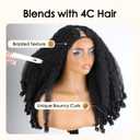 Black Afro Curly V Part Wig Synthetic Braided Hair Texture with Unique Bouncy Curls in the End 20 Inch Soft Curly Full Hair V Part Wigs Synthetic for Black Women No Leave out Clip in Half Wig