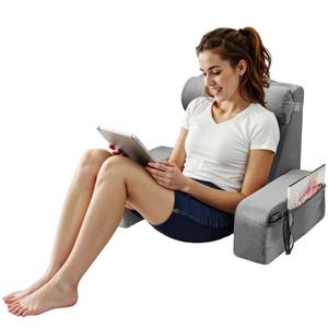 Reading Pillow, Backrest Support Pillow with Arm and 3 Pockets, Large Size Bed Pillow with Removable Headrest