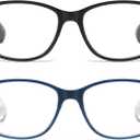 PUBOWT 2-Pack Progressive Multifocus Reading Glasses for Men Women Blue Light Readers Spring Hinge No-Line Near Range PT2013 Black+Blue（Workspace for Near Range +2.5 Strength)