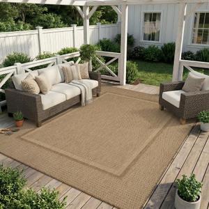 MontVoo-Outdoor Rug-Patio Rug 6x9 ft Polypropylene Indoor Outdoor Rugs Outdoor Carpet for Patio Deck Balcony Porch, Textured Weave, Durable for High Traffic, Fade-Resistant, Modern Neutral Brown