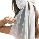 Bridal Veil Bachelorette Party Veil White Bow Wedding Veil Elegant Tulle Layer Hair Clip for Women and Girls