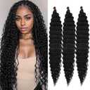 Deep Wave Crochet Hair 30 Inch 3 Packs Long Ocean Wave Curly Braiding Hair Extensions Synthetic Curly Crochet Hair for Black Women(30 Inch, 3pack, #1B)
