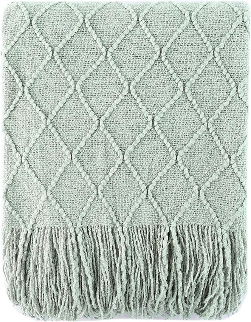BATTILO HOME Sage Green Throw Blanket for Couch, Boho Bed Throws for Home Decor, Light Blue Throw Blanket for Sofa Living Room, 50"x60"