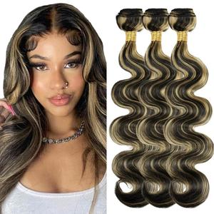 P1B/27 Highlight Honey Blonde Human Hair Bundles Ombre Body Wave Bundles 12 14 16 Inch 3 Bundles human Hair Extension Black Mixed Blonde Double Weft Virgin Remy Bundle for Women 50G/PC