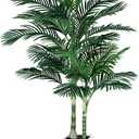 Golden Cane Palm Trees Artificial Indoor, 7FT Tall Faux Palm Tree with White Tall Planter, Artificial Plants with Natural Wood Trunk and Lifelike Leaves for Home Office Decor (9in)