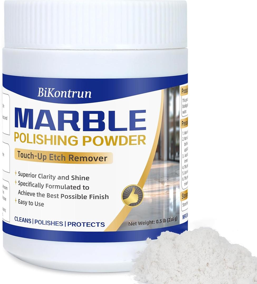 Marble Polishing Powder, Professional Touch-Up Etch Remover, Restore Shine Remove Water Stains Scratches Rings Etches for Marble Stone Granite Quartz Tile Floor Countertop Surfaces Polishing Care BBD: 05/14/27