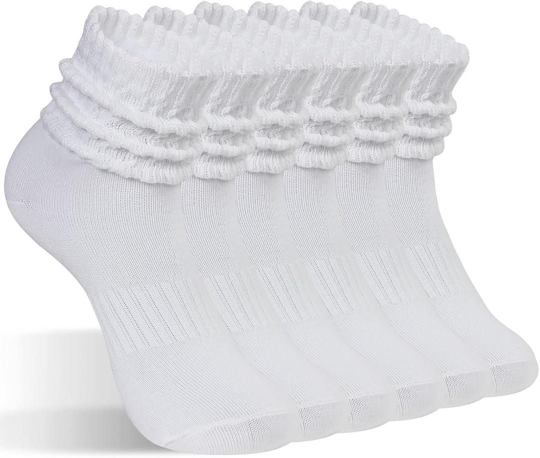 6 Pairs Women's Scrunched Crew Socks Womens Boot Calf Socks Women sports compression Socks for Running and Athleisure (White)