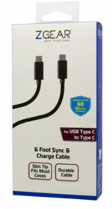 ZGear 6 Foot Sync & Charge Cable For USB C to USB C