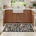 2x5 Rug Runner Non-Slip Washable Floral Small Rug for Kitchen, Bathroom, Hallway, Bedroom, Laundry Room, Entryway Boho Low-Pile Thin Scalloped Carpet Runner (Black,2x5)