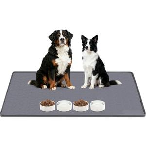 Lanstics Dog Food Mat, 34" x 22" Large Silicone Mat Dog Feeding Mat with Raised Edge Non-Slip Pet Feeding Mat for Food and Water Bowl, Easy to Clean, Floor Protection (Gray) (Grey Rhombus)