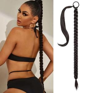 SEIKEA Long DIY Braided Ponytail Extension with Hair Tie Straight Wrap Around Hair Extensions Ponytail Natural Soft Synthetic Hair Piece Daily Wear Black Brown 38 Inch (After Braided 34 Inch) (38 Inch 200G (Pack of 1))