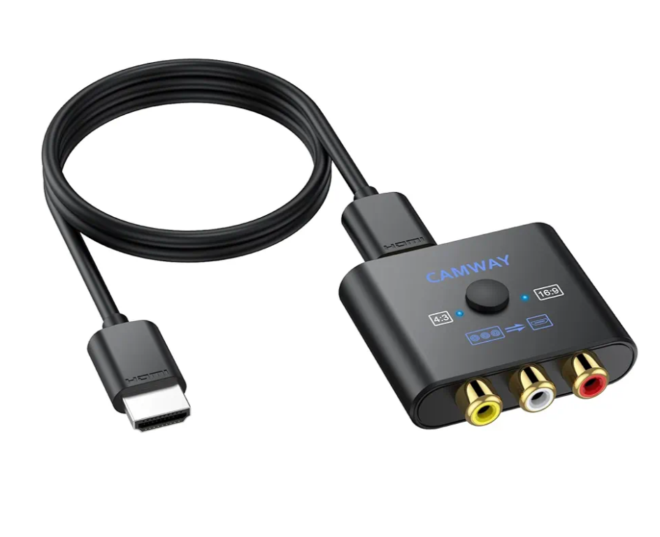 CAMWAY RCA to HDMI Converter - 16:9/4:3 Conversion 1080P AV to HDMI Adapter for Wii/PS1/PS2/N64/X-box/DVD/VCR,Composite CVBS Video Audio Converter with HDMI Cable Supports PAL,NTSC