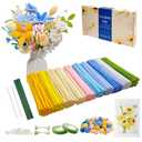 500 Yellow & Blue Pipe Cleaners Flower kit(Candy-Colored),Chenille Stems for DIY Art Projects Creative Gift,Pipe Cleaners Craft with tutoria,Pearls,Pompoms,Green Floral Wires,Stamen (Candy Palette Set)
