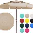 JEAREY 3 Tiers 9 FT Patio Umbrellas Outdoor Table Umbrella with Push Button Market Umbrella 8 Sturdy Ribs UV Protection Waterproof for Garden,Deck,Backyard,Beige