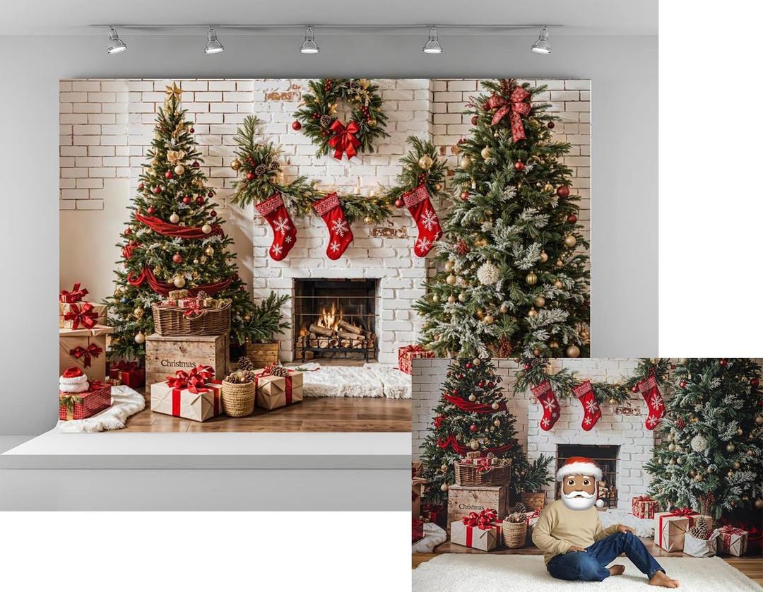 Kate 10x6.5ft Christmas Tree s Backdrops for Photography Xmas Santa Socks Background White Fireplace Background Celebrate Holiday Party Portrait Studio Backdrop