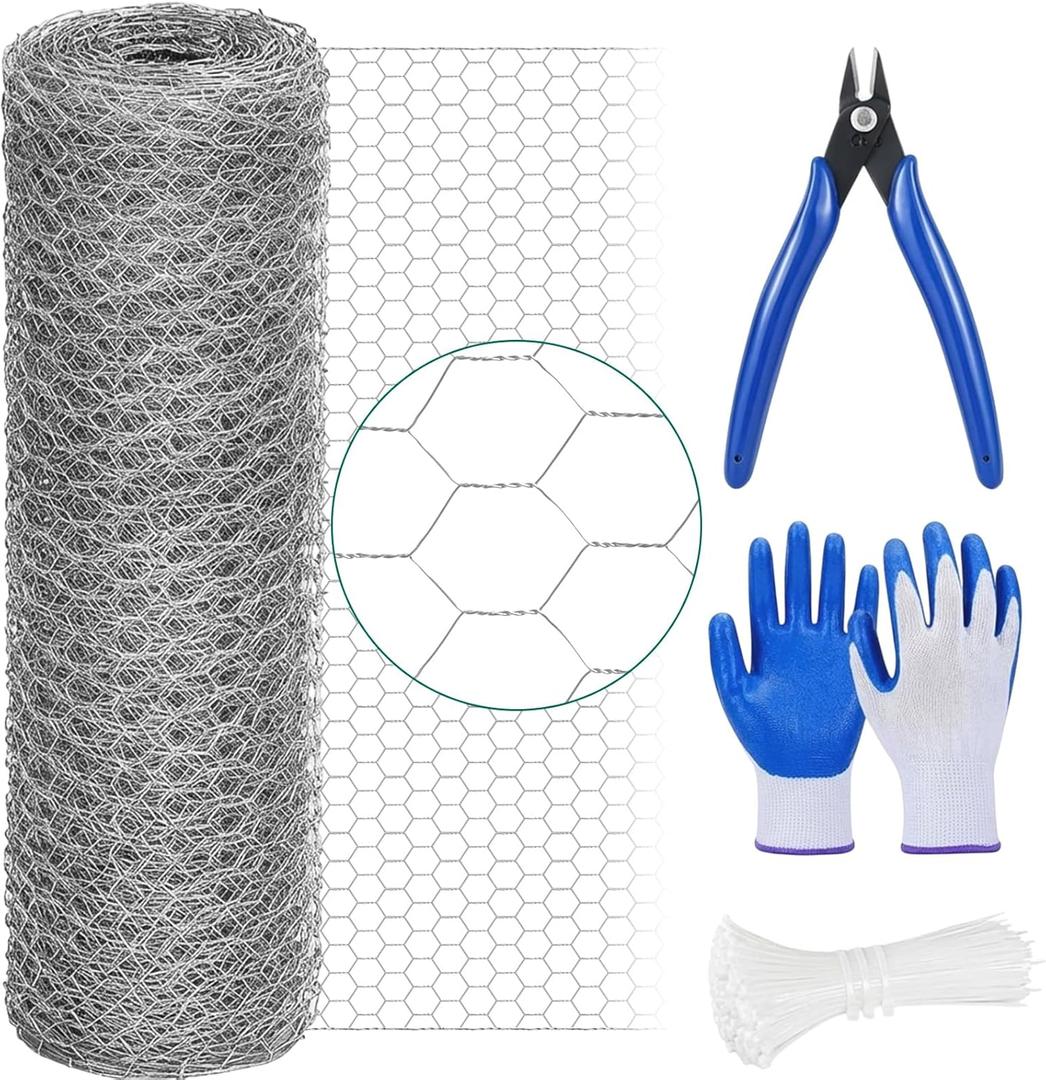 GlikCeil 48 in x 200 ft Chicken Wire Fencing Mesh, Metal Floral Chicken Wire for Floral Arrangements, 0.6 Inch Hexagonal Galvanized Poultry Netting for Garden, Coop Barrier, Duck Rabbit Cage(Silver)