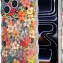 Cute for iPhone 17 Pro Case Retro Floral Phone Case [Curly Wave Edge] [Full Camera Protection] [14 FT Drop Protection] Soft TPU Slim Shockproof Phone Cover for Women Girls