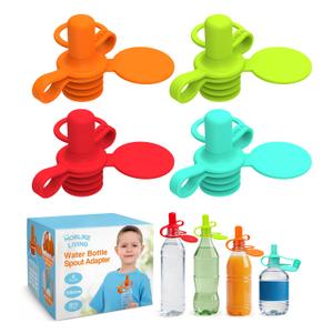 Morlike Living Water Bottle Spout Adapter, Silicone Baby Water Bottle Adapter for Toddlers, Protects Kids Mouth - No Spill & BPA Free (Mix - 4 Pack)