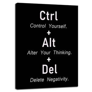 Inspirational Canvas Poster CTRL ALT DEL Signs Motivational Wall decor Printed Artwork Positive Quotes For Office School Living Room Framed [24" W X 36" H]