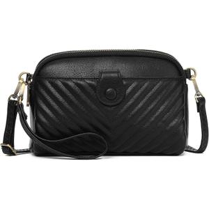 GAEKEAO Crossbody Bags for Women Small Genuine Leather Shoulder Purse Cross Body Bag with Wristlet Top Zipper (Type3 04 Black)