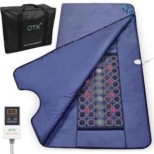 UTK Infrared Sauna Blanket, Sauna Blanket for Detox, Sauna FIR Therapy, Natural Jade & Tourmaline Stone, 660mm Photon, Pain Relief, Sweat Fast, Home SPA, Full-Size Body Blanket, 50 Plastic Wrap (Large)