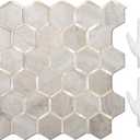 STICKGOO Hexagon Peel and Stick Backsplash Tile, Stick on Backsplash for Kitchen and Bathroom, Beige Marble Look PVC Mixed Metal Gold Self Adhesive Wall Tiles(10 Sheets, Seamless)