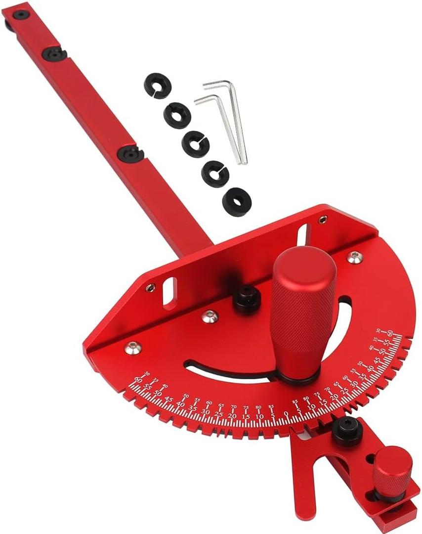 Table Saw Miter Gauge with Aluminum Miter Bar, Standard Slot 3/4'' x 3/8'', 27 Angle Stops Miter Gauge, Works w/Table Saws, Router Table, Band Saw (Red)