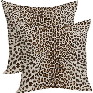 Leopard Pillow Covers 16x16 Inches Pack of 2,Cheetah Print Brown Throw Pillow Covers Animal Skin Modern Pillowcase Decoration Farmhouse Decorative Linen Cushion Cover Decor for Home Sofa Couch