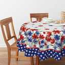 Horaldaily 4th of July Tablecloth 70x70 Inch Round, Patriotic Watercolor Poppy Flowers Independence Day Memorial Day Table Cover for Party Picnic Dinner Decor