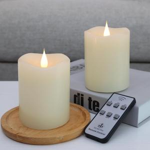 TECHLONG Flameless Candles Battery Operated with Remote Timer, 3D Moving Flame Flickering, Last 600+ Hours Battery Candles, 3" x 4" Ivory Real Wax Electric LED Candle for Wedding Party, Set of 2