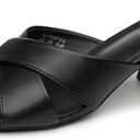 Rekayla Women's Square Open Toe Heels Heeled Sandals Low Block Chunky Heels Cross Strap Slip on 2.5 Inch Heel Sandals Comfortable Casual Summer Mules Shoes, Black US 9.5