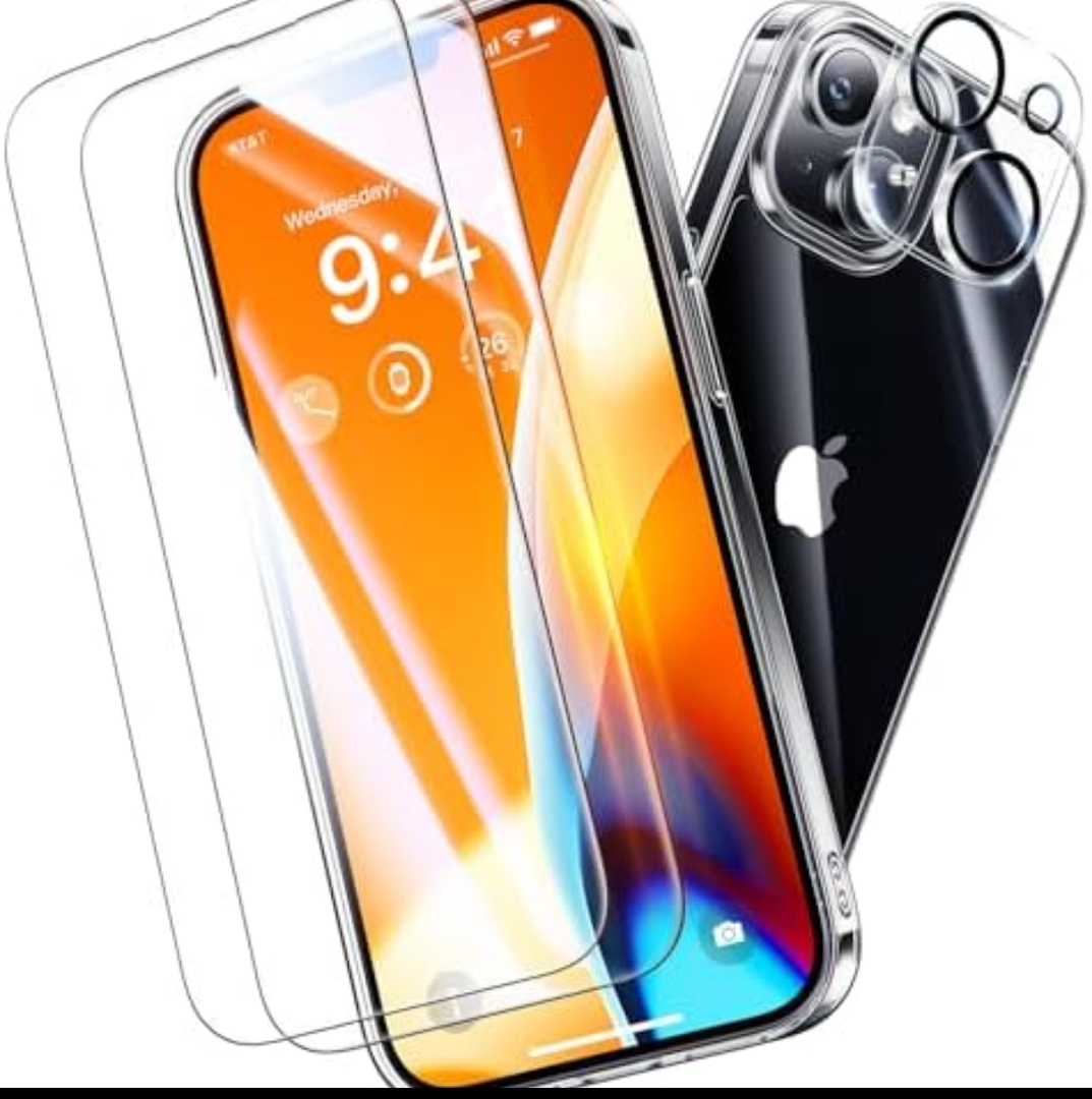 Pack Of 2 Opxyl Diamond Clear for iPhone 14 Case with 2X Screen Protector + 2X Camera Lens Protector, [Not Yellowing][Military-Grade Protection] Slim Thin Shockproof Phone Case for iPhone 14, Clear