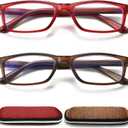 Reading Glasses 2.0 Blue Light Blocking for Men Women,Rectangular Frame Computer Readers with Spring Hinge,Anti Eyestrain/UV Ray Flexible Eyeglasses (2-Pack/Case)