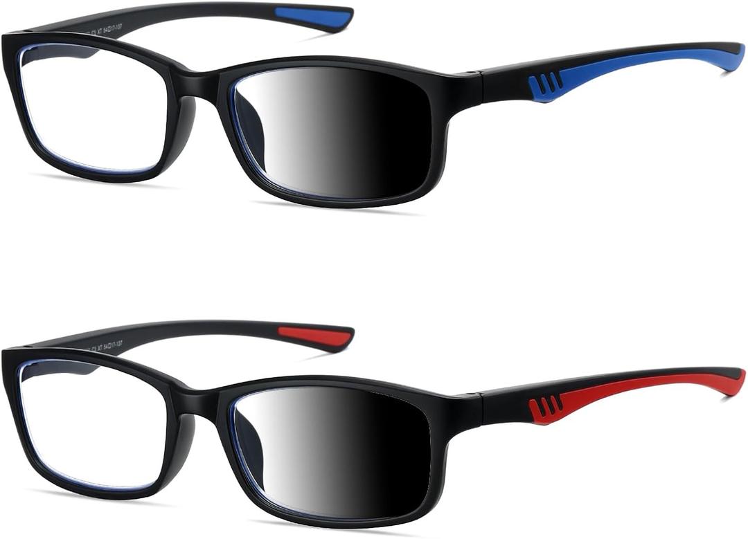 Sport Reading Glasses Men Photochromic Lens Blue Light Blocking Computer Reader Wide Style Spring Hinge Eyeglass LK6082 (+2.50)