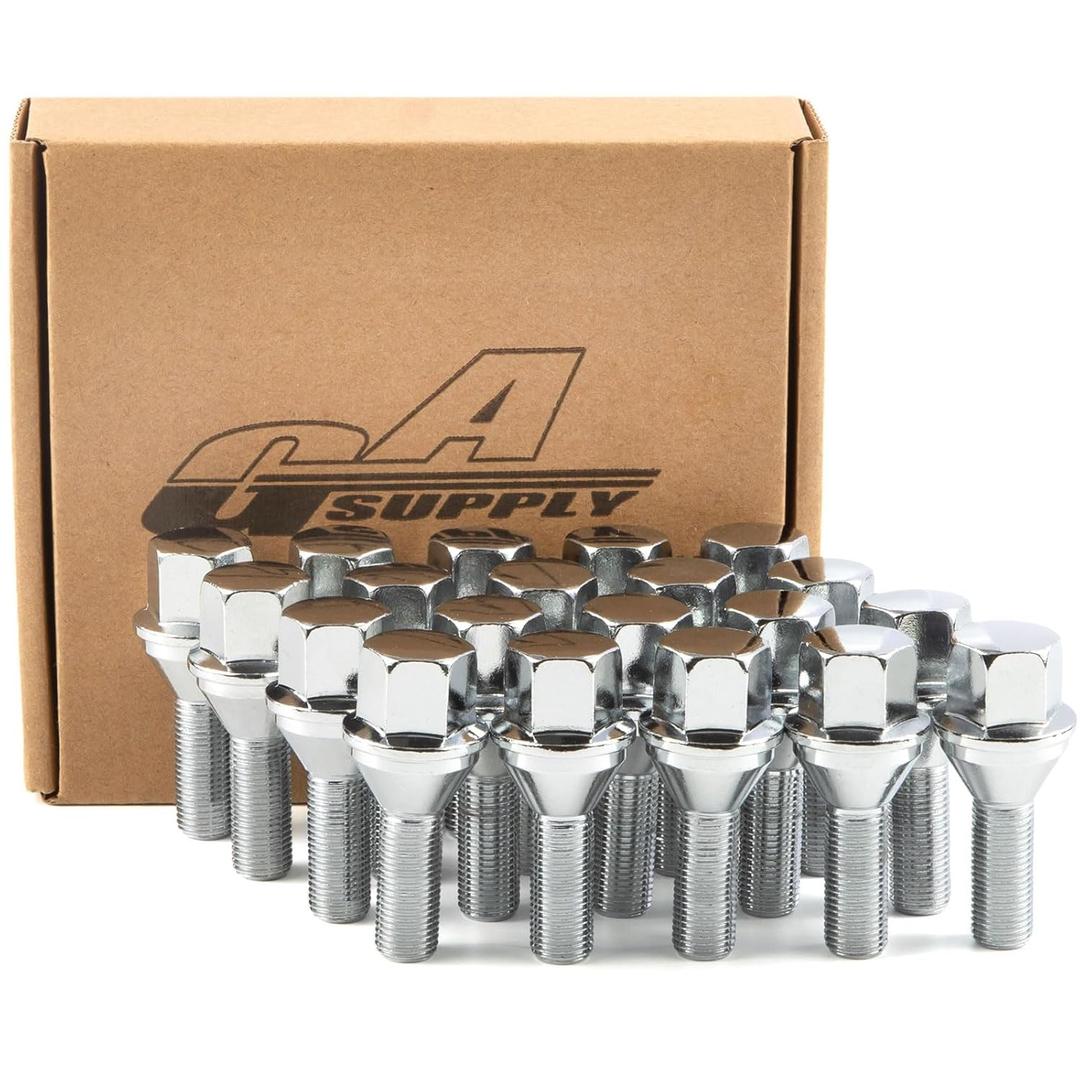 GAsupply 12X1.25 OEM Lug Bolts, Fit for 2015-2022 Jeep Renegade, 2018-2022 Compass, 2014-2022 Cherokee, 20pcs 28mm Shank One-Piece Factory Style Chrome Wheel Lug Bolt, 19mm Hex Stock Stud, Cone Seat (Silver)
