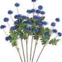 mizii 6Pcs Blue Fake Silk Pompon Mum Artificial Flowers Bulk Small Faux Chrysanthemums with Stems Realistic Floral Decorations for Wedding DIY Bouquet Centerpieces Shower Vase Home Decor (Royal Blue)