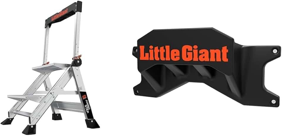 Little Giant Ladders, Jumbo Step, 2-Step, 2 Foot, Step Stool, Aluminum, Type 1AA, 375 lbs Weight Rating, (11902), Silver & Ladders, Ladder Rack, Ladder Accessory, Plastic, Black/Orange, (15097)