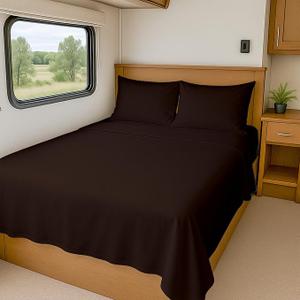 Cottington Lane RV Sheets 100% Egyptian Cotton, RV King 72" x 80" Premium Quality 4 Piece Sheet Set for Campers, High Thread Count Chocolate Solid with 6-10" Deep Pocket