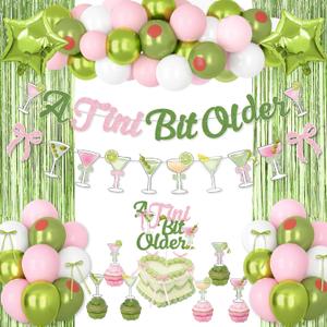 A Tini Bit Older Birthday Decorations, Green Pink Glitter Tiny Bit Older Banner Olive Balloons Garland Cake Toppers Bows Fringe Curtain for Girls Women Martini Bar Birthday Bachelorette Party Supplies