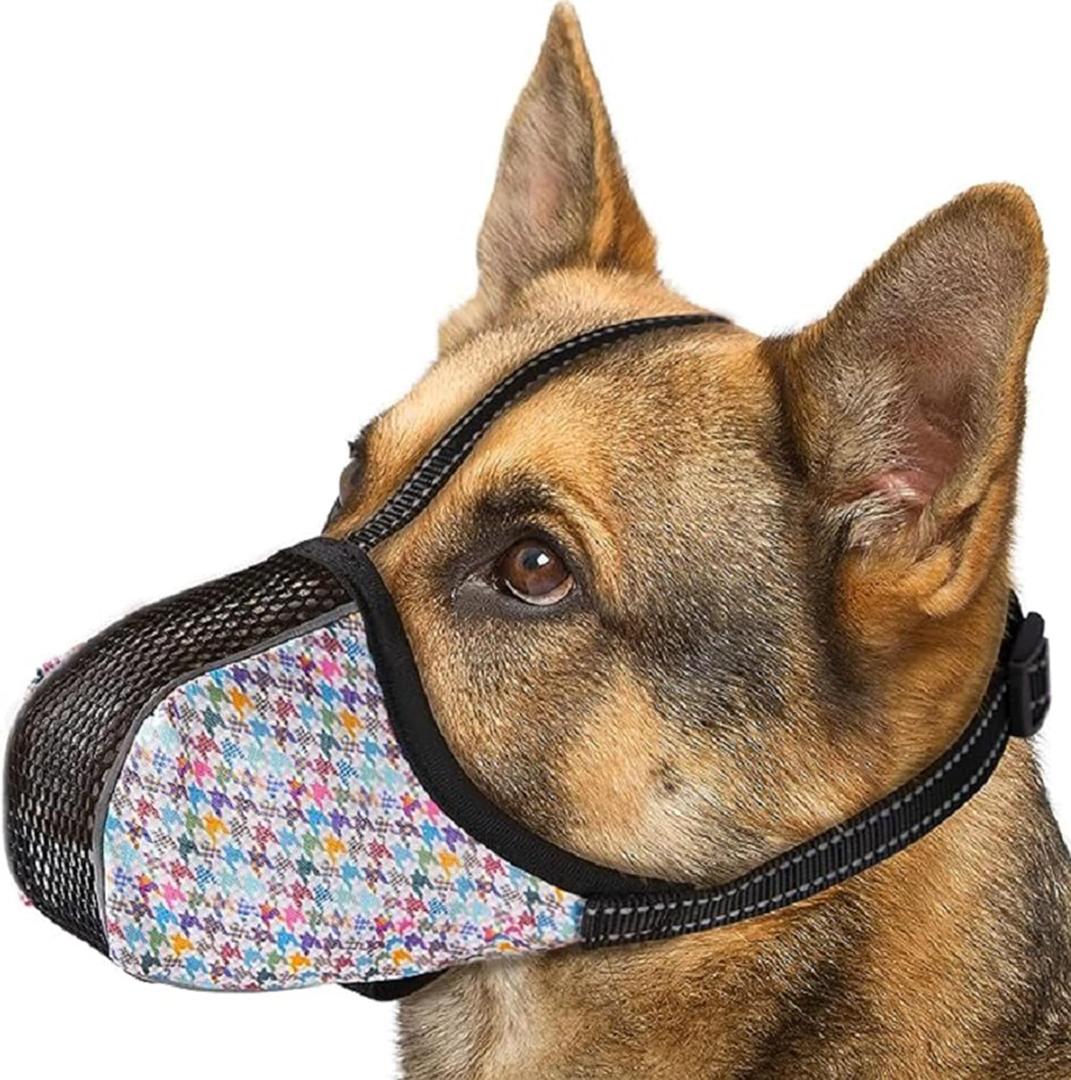 Dog Muzzle for Extra Large Breed Dogs to Prevent Biting Chewing Barking Soft Air Mesh Muzzles Reflective Ajustable Full Coverage Dog Mouth Guard Cover for Grooming Scavenging Colour XL