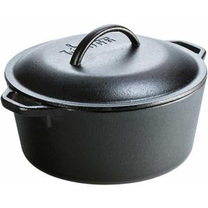 Lodge Cast Iron Dutch Oven 5 Quart - Loop Handle Cooking Vessel - Even Heat Retention - Oven-Safe, Versatile Pot
