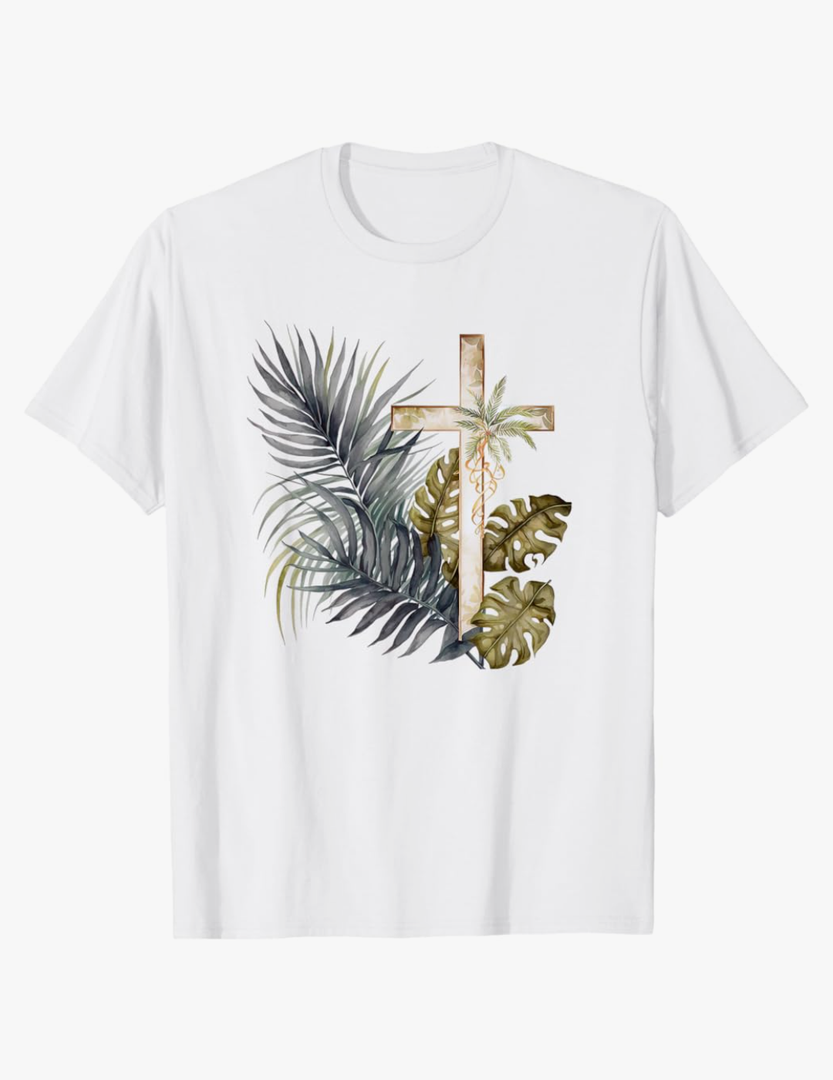 Palm Sunday Cross Christian Religious Art Palm Art T-Shirt Medium