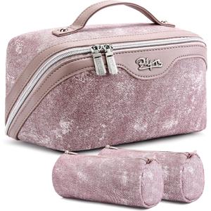 BOYATU Travel Makeup Bag Cosmetic Bags for Women: 3 Sets Large Capacity Make up Bag - Portable Toiletry Bags with Handle for Women (F-2-Purple)