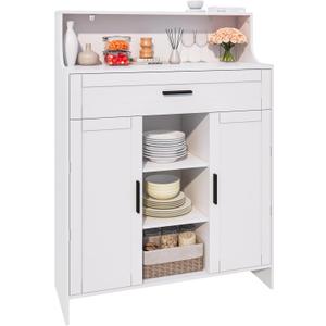 Storage Cabinet with Doors and Drawers, Kitchen Storage Cabinet with 1 Large Drawer,2 Doors,and 2 Adjustable Shelves,for Bathroom/Kitchen/Living Room/Entrance Hall (White)