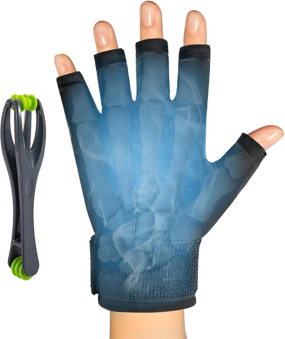 Finger Arthritis Compression Hand Ice Pack for Pain Relief, Adjustable Wrist Ice Pack for Hot & Cold Therapies, Finger Ice Pack with 1pcs Hand Massage Tool Gel Ice Gloves for Tendinitis, Carpal Tunnel